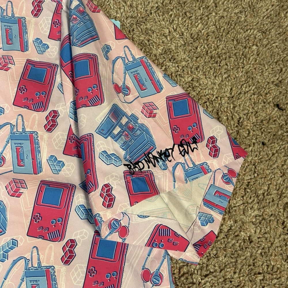 Bad Monkey Golf Pink Nostalgia Factory Polo Shirt‎ Mens 2XL Retro Stretch - Picture 4 of 9